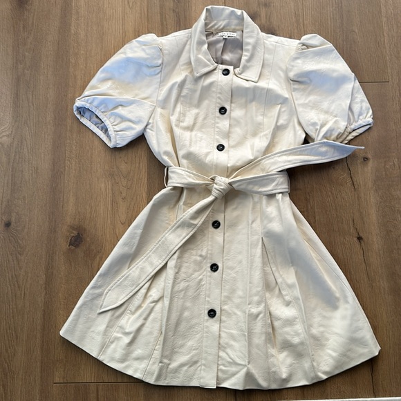Moon River cream leather mini dress